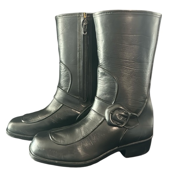 Vintage 70s Black Rubber Boots - Picture 1 of 17
